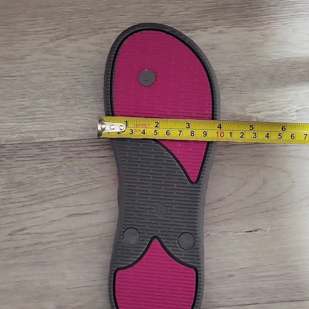 Vovea Womens 39 Floral Flip Flop Sandals Double Strap Grey Pink Cushioned‎